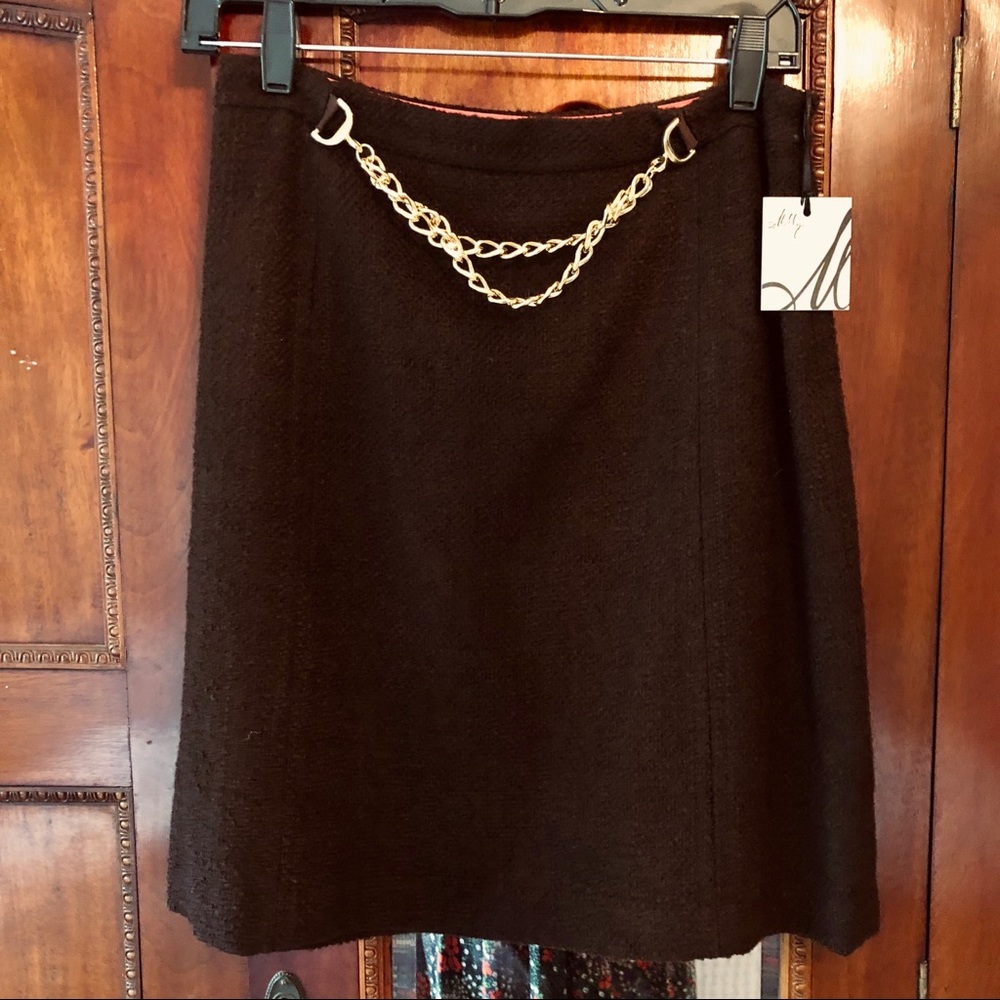 NWT Milly Gus Mayer Wool Chocolate Skirt Silk Slip